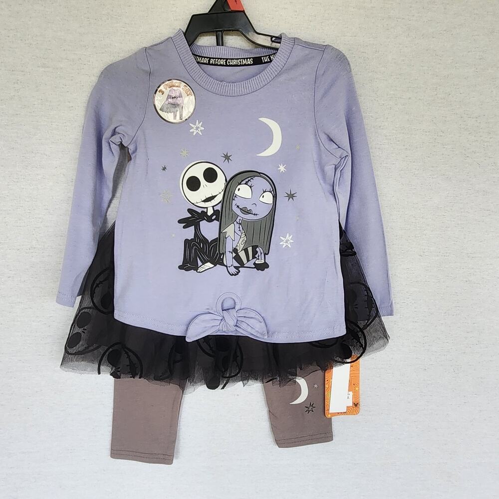 Disney Nightmare Jack Sally 3 Piece Set Skirt Toddler Girls Size 2T Purple Black